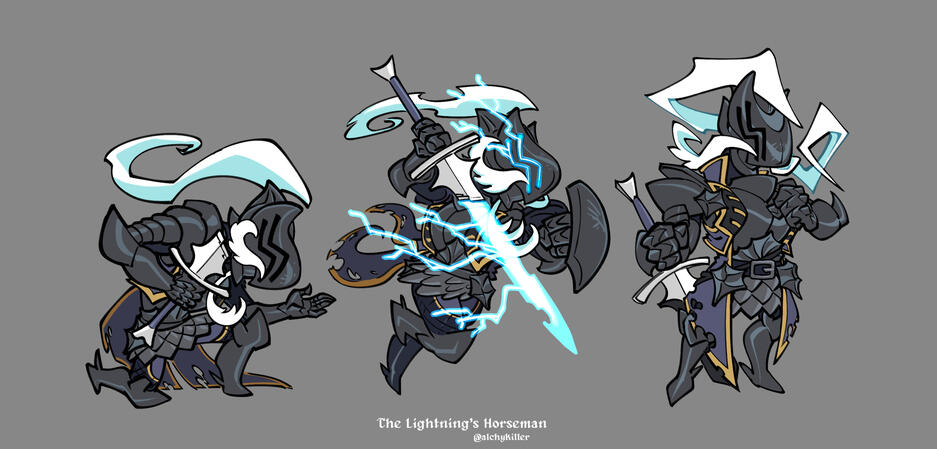 Lightning's Horseman poses